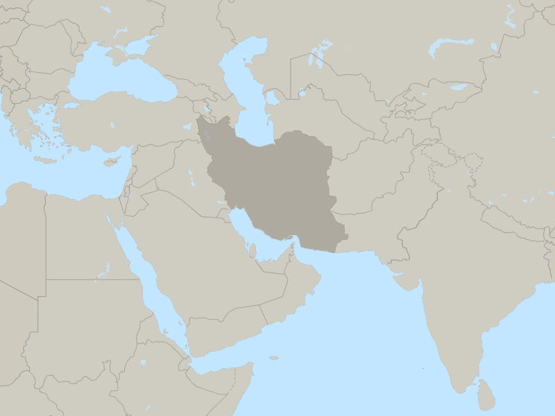 Middle East map with Iran shaded gray