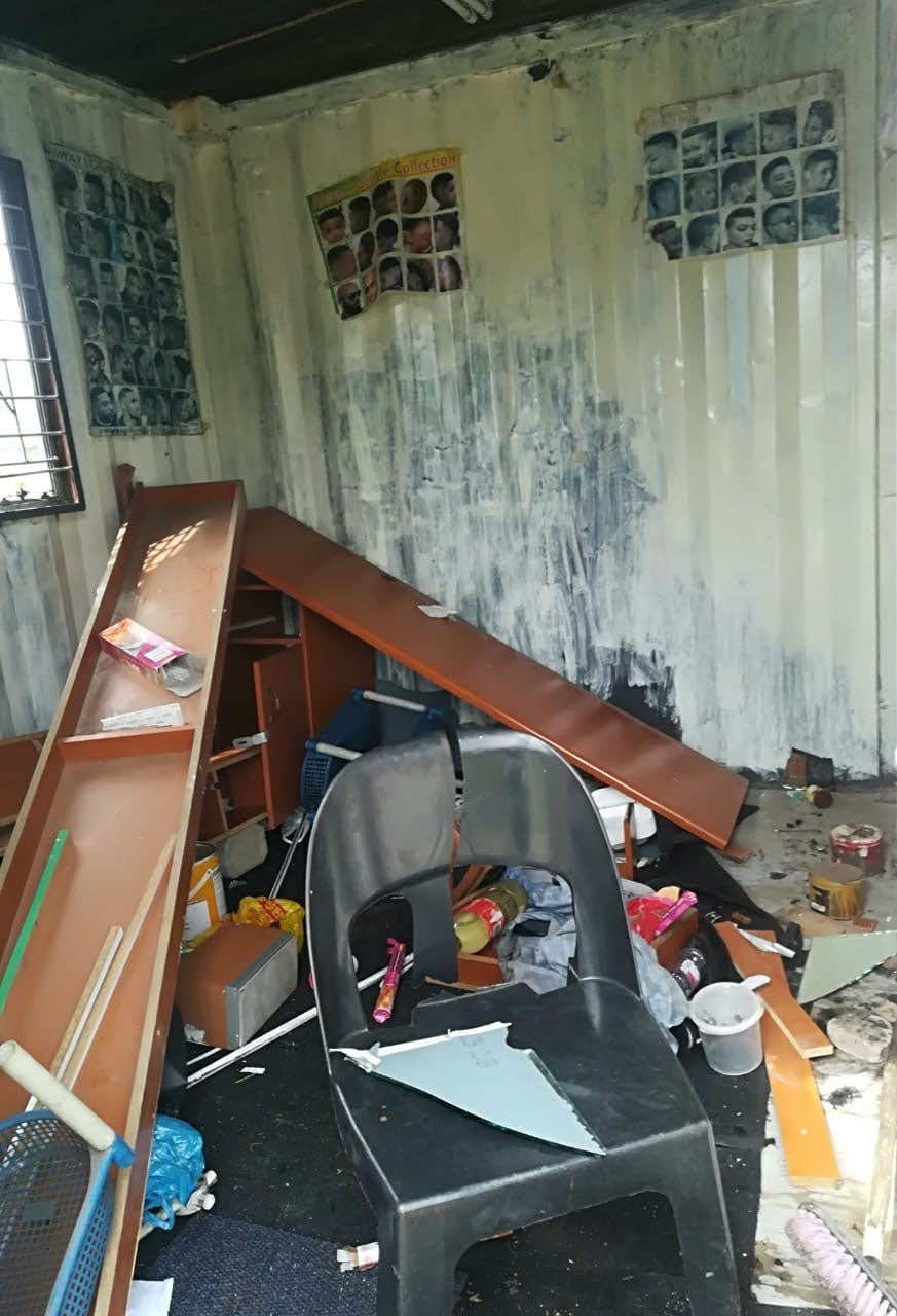 Destroyed furnite in a hair salon