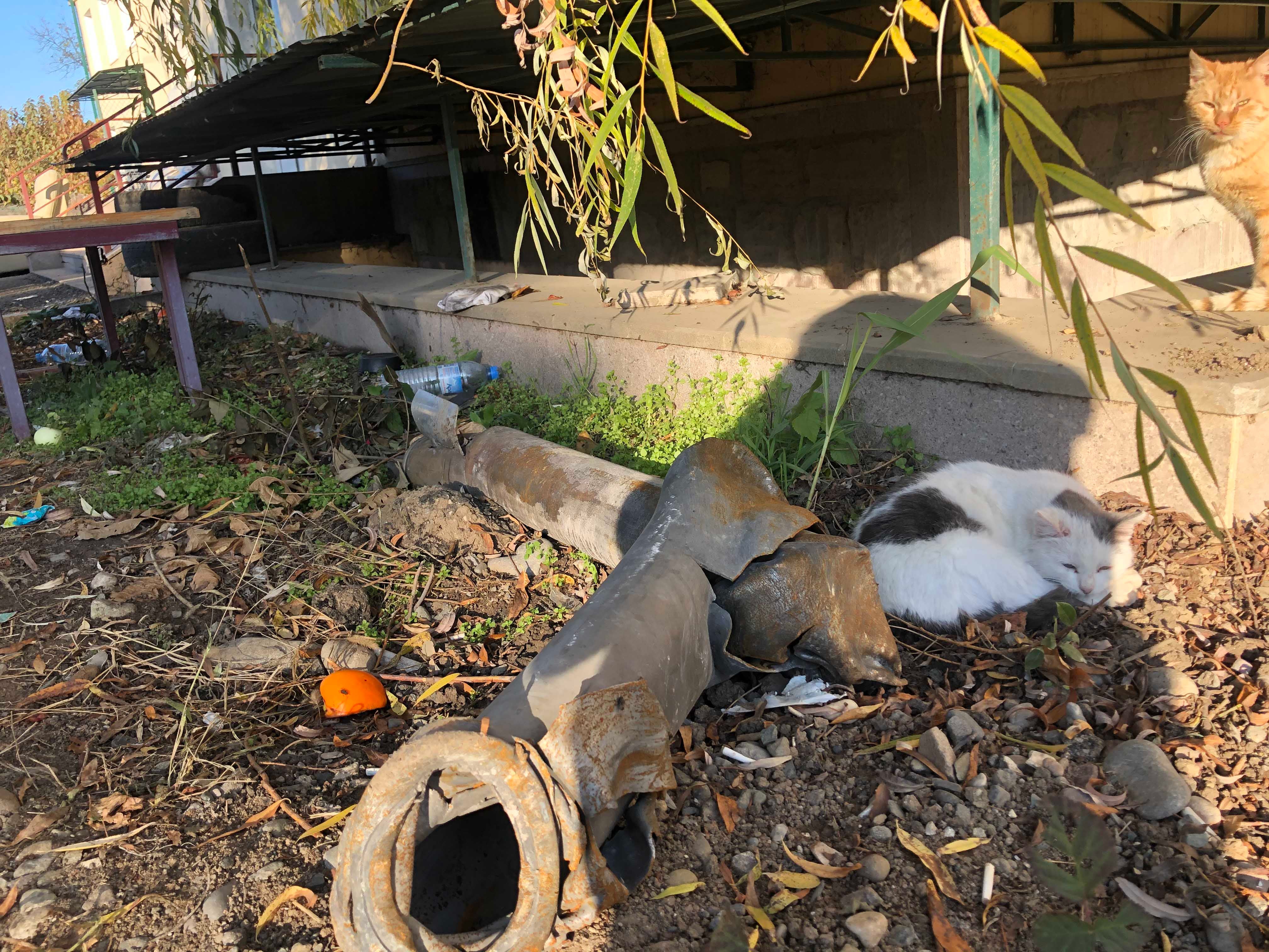 A remnant of an LAR-160 cluster munition rocket found by Human Rights Watch in the yard of the Martakert public hospital.