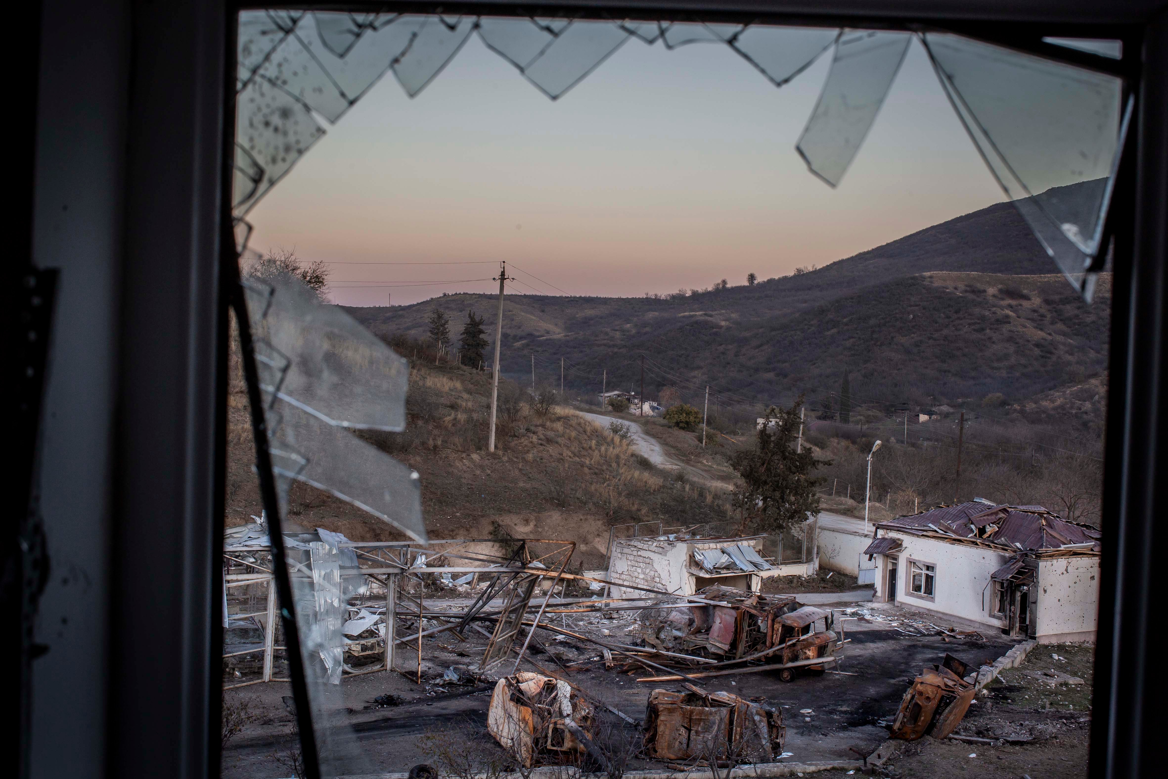 View from the window of the Martakert military hospital, which was struck by Azerbaijani rocket artillery on October 14, 2020.