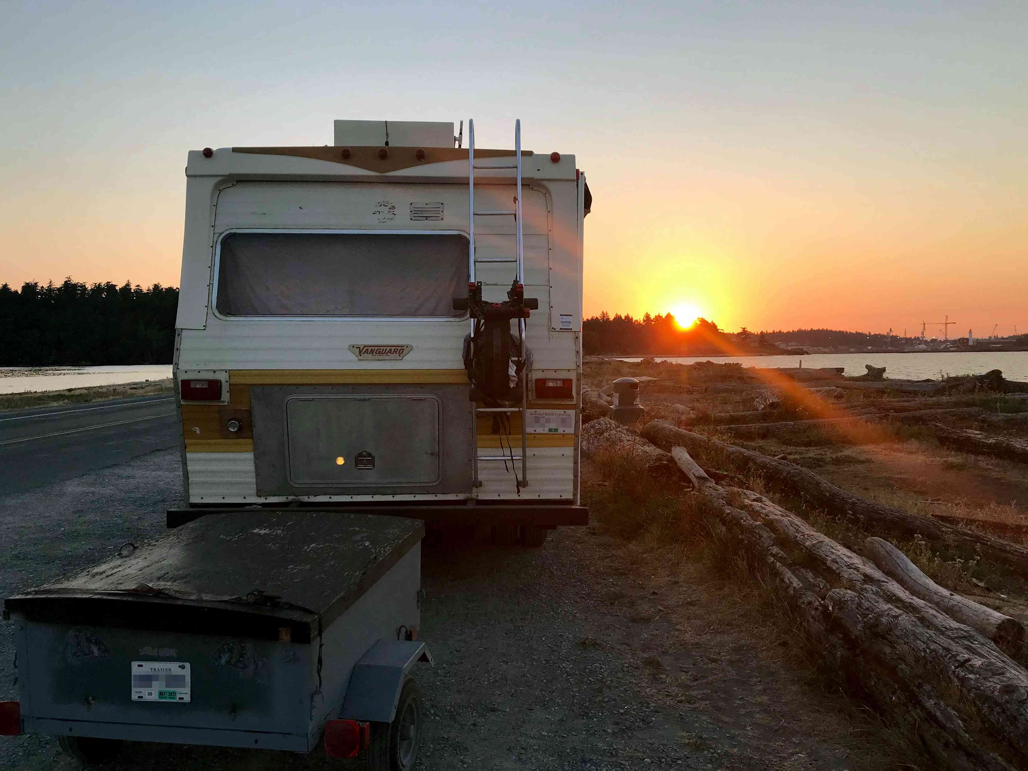Camper van at sunset