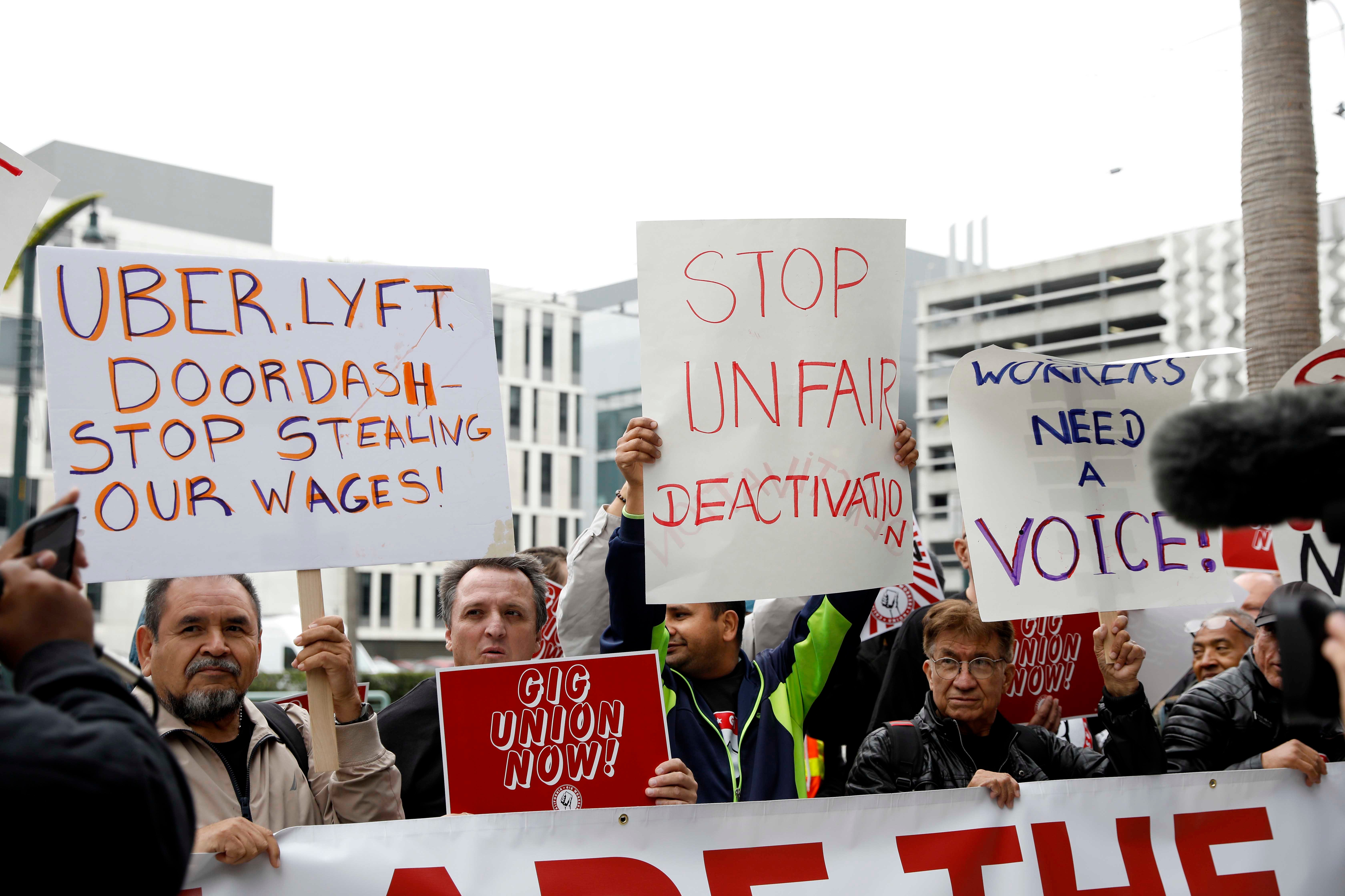Members rally during a California Gig Workers Union demonstration