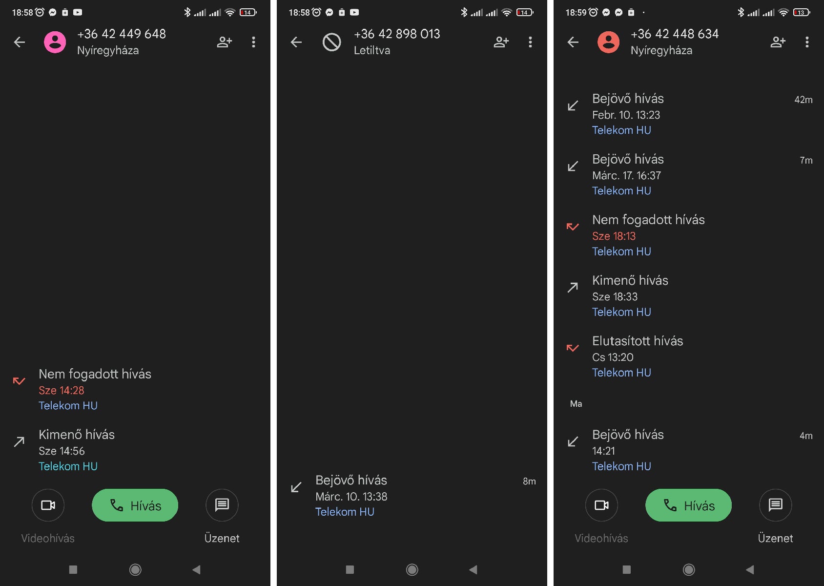 Screenshots of 3 phone calls
