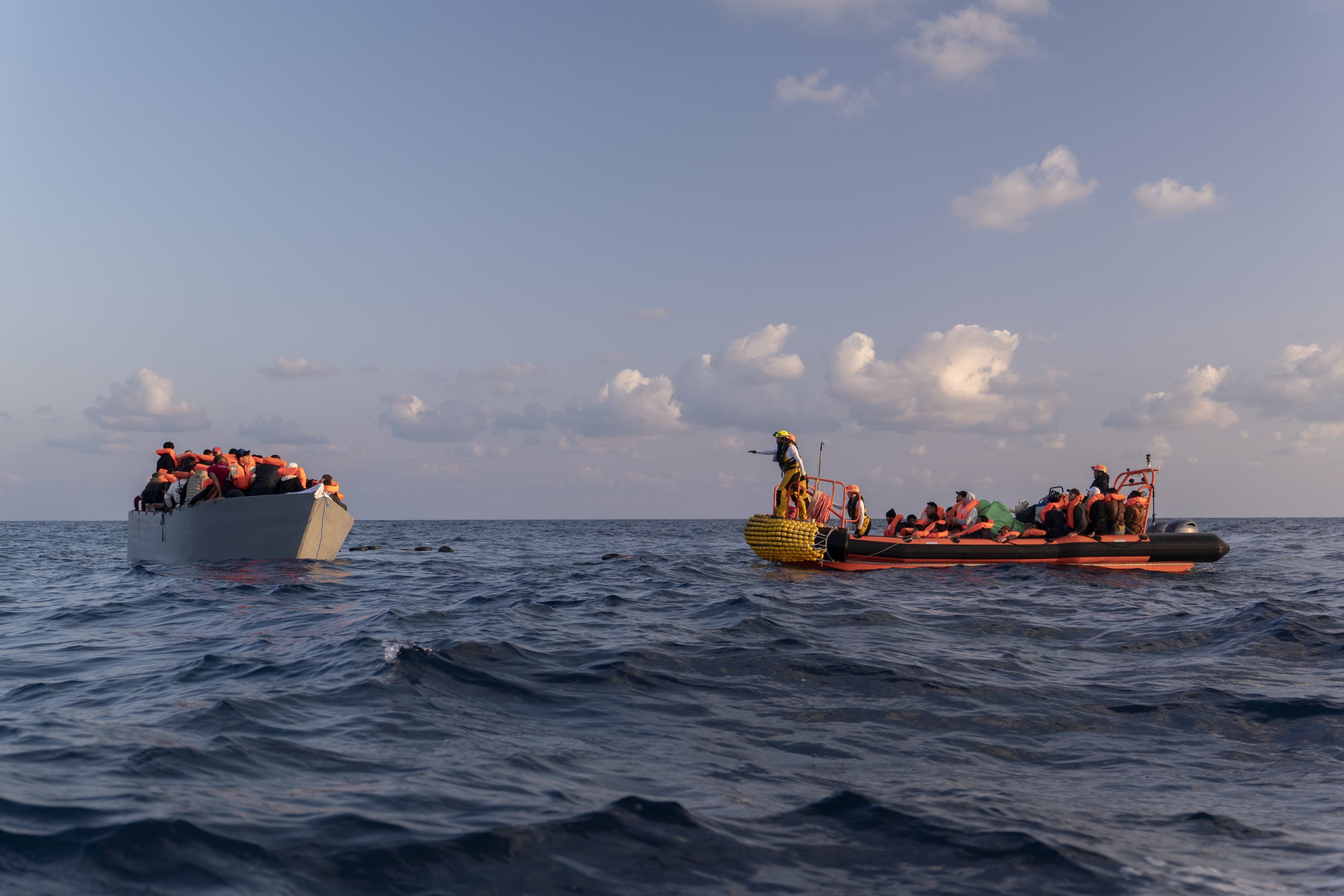 The SOS MEDITERRANEE crew performs a rescue in the central Mediterranean, March 9, 2025. 