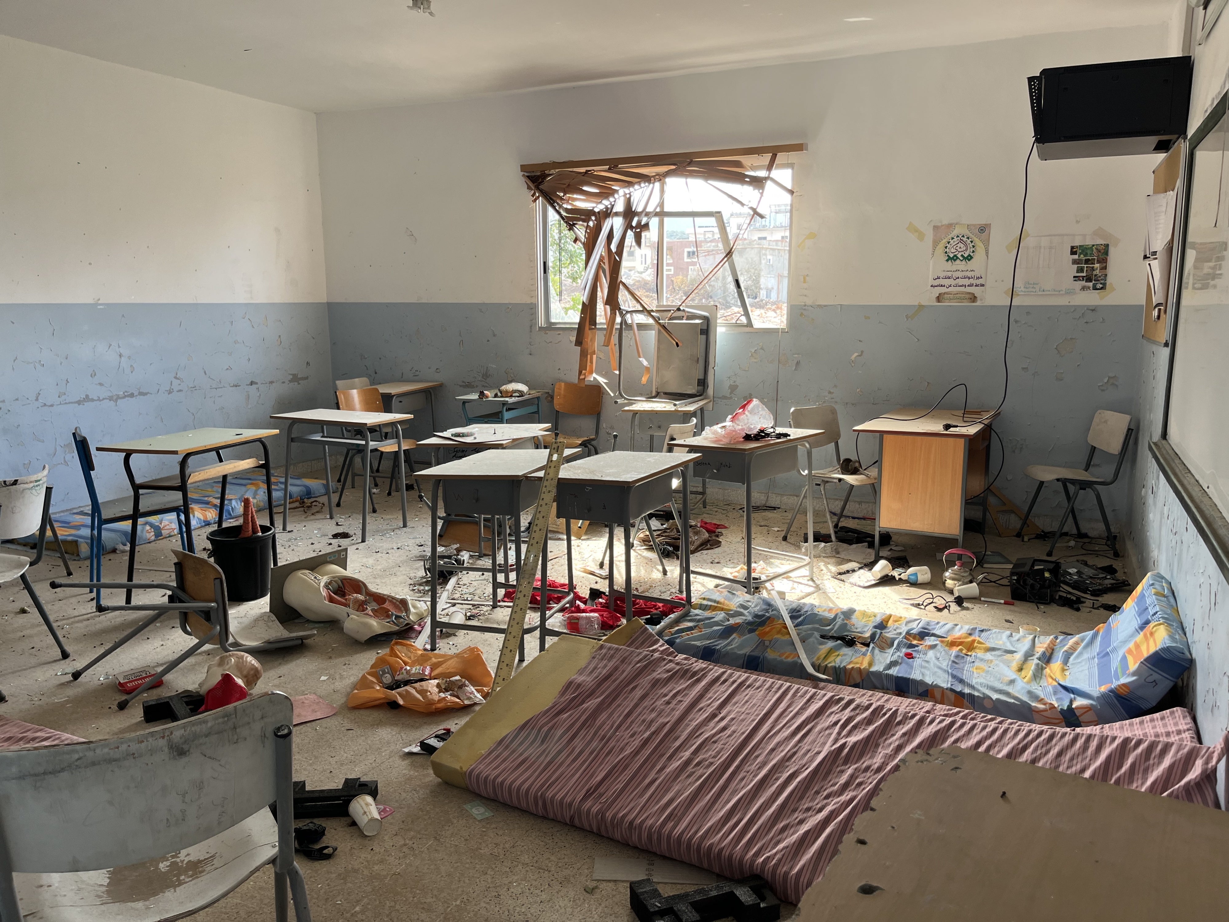 Damage to a classroom in Naqqoura Intermediate Public School, Lebanon, January 31, 2025.