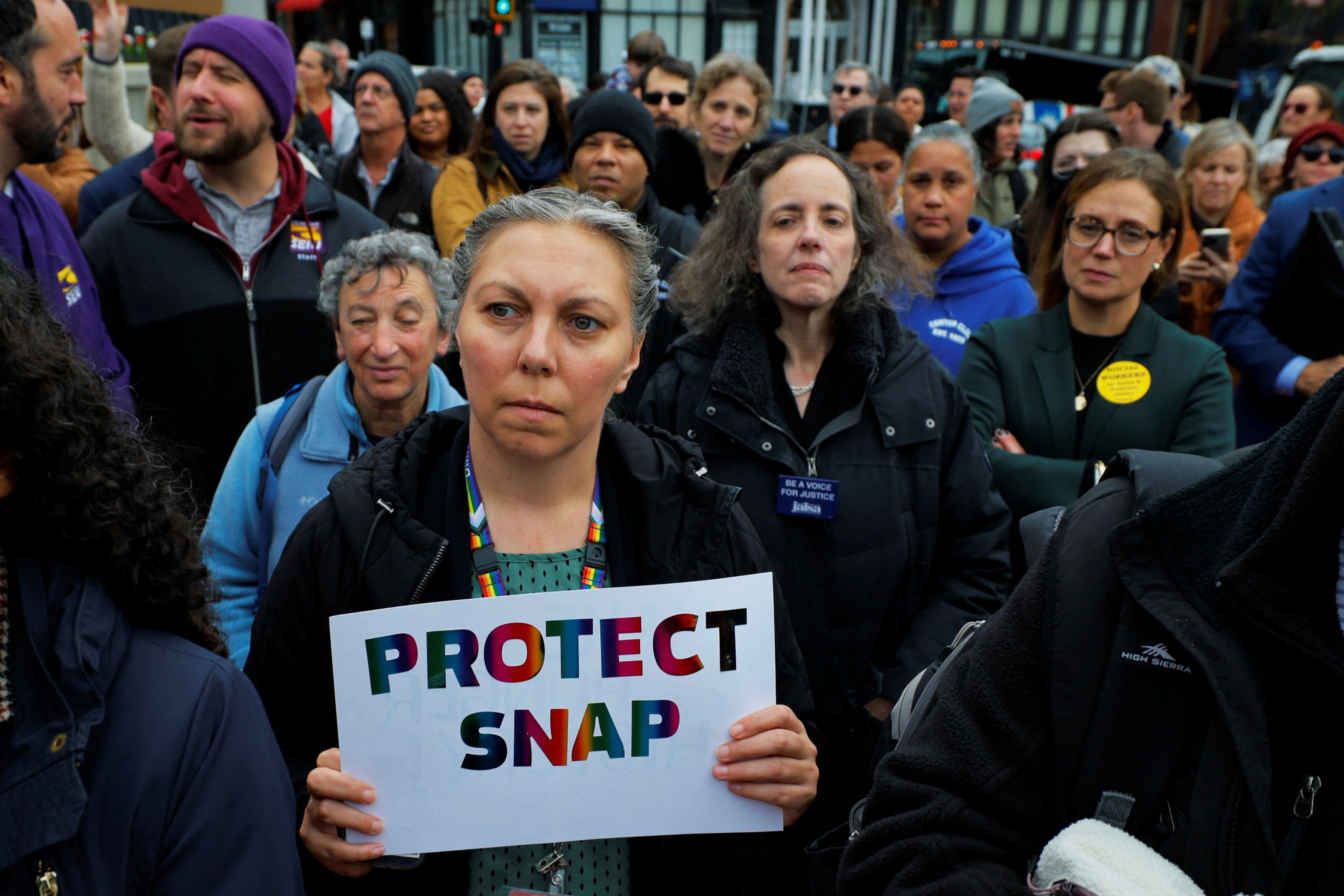 A rally for SNAP benefits as food aid benefits will be suspended starting November 1 amid the ongoing US government shutdown, Massachusetts Statehouse in Boston, October 28, 2025. 