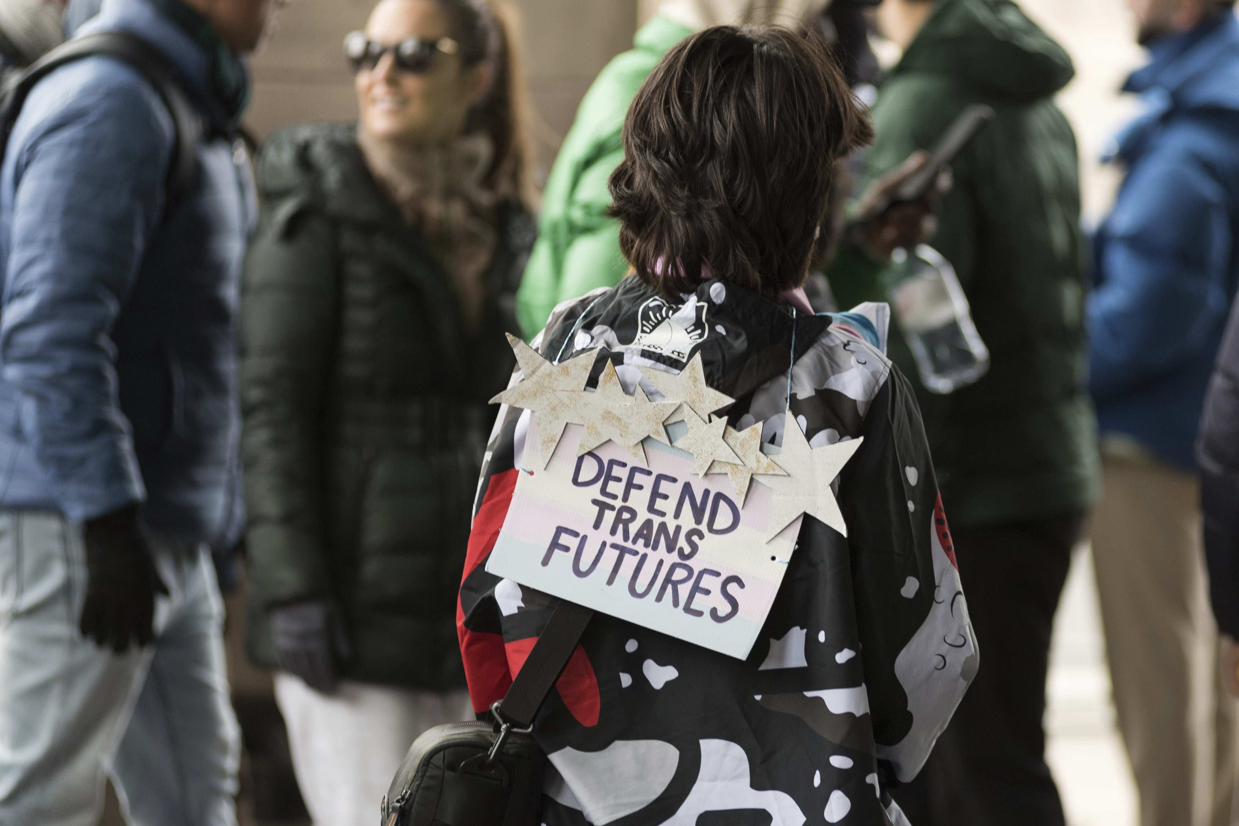 Demonstrators march through central London to protest a restriction on puberty-delaying medications in London, United Kingdom, on April 20, 2024.