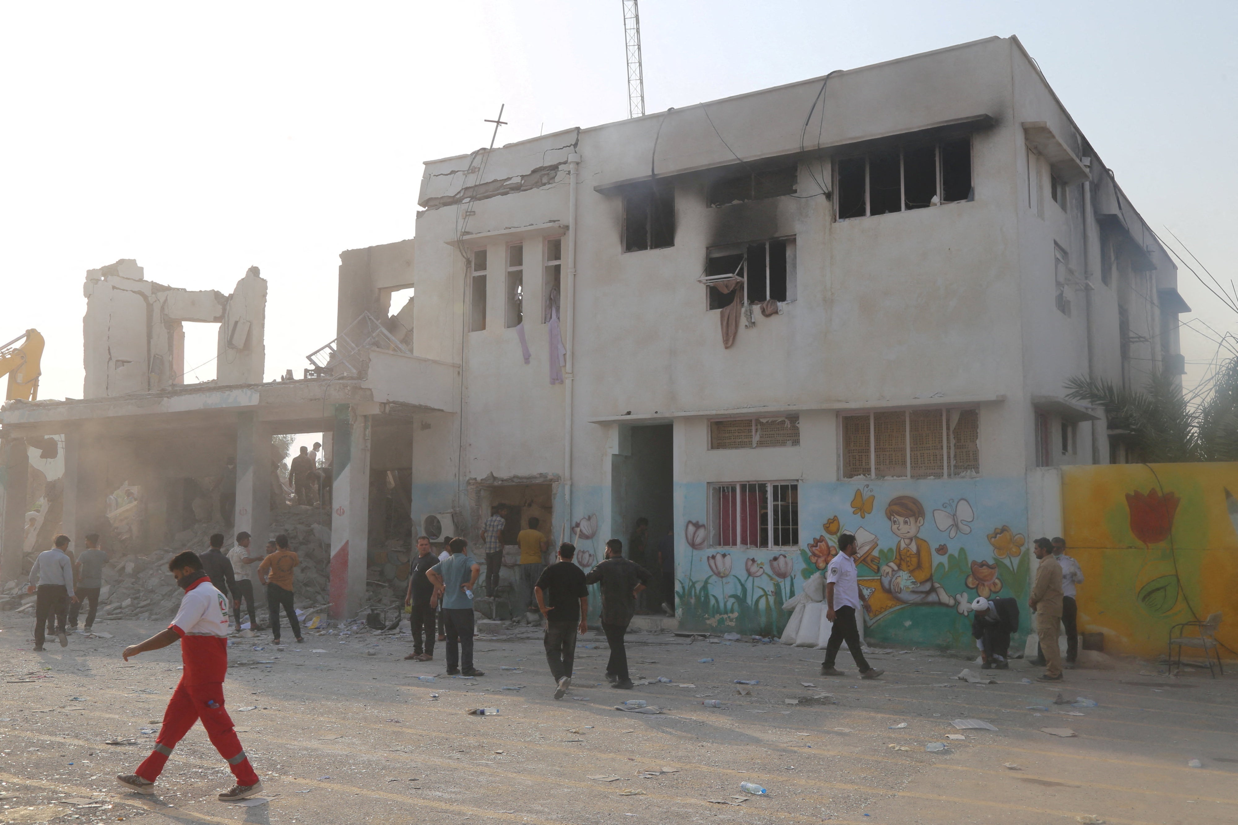 The aftermath of the attack on a school in Minab, southern Iran, on February 28, 2026. 