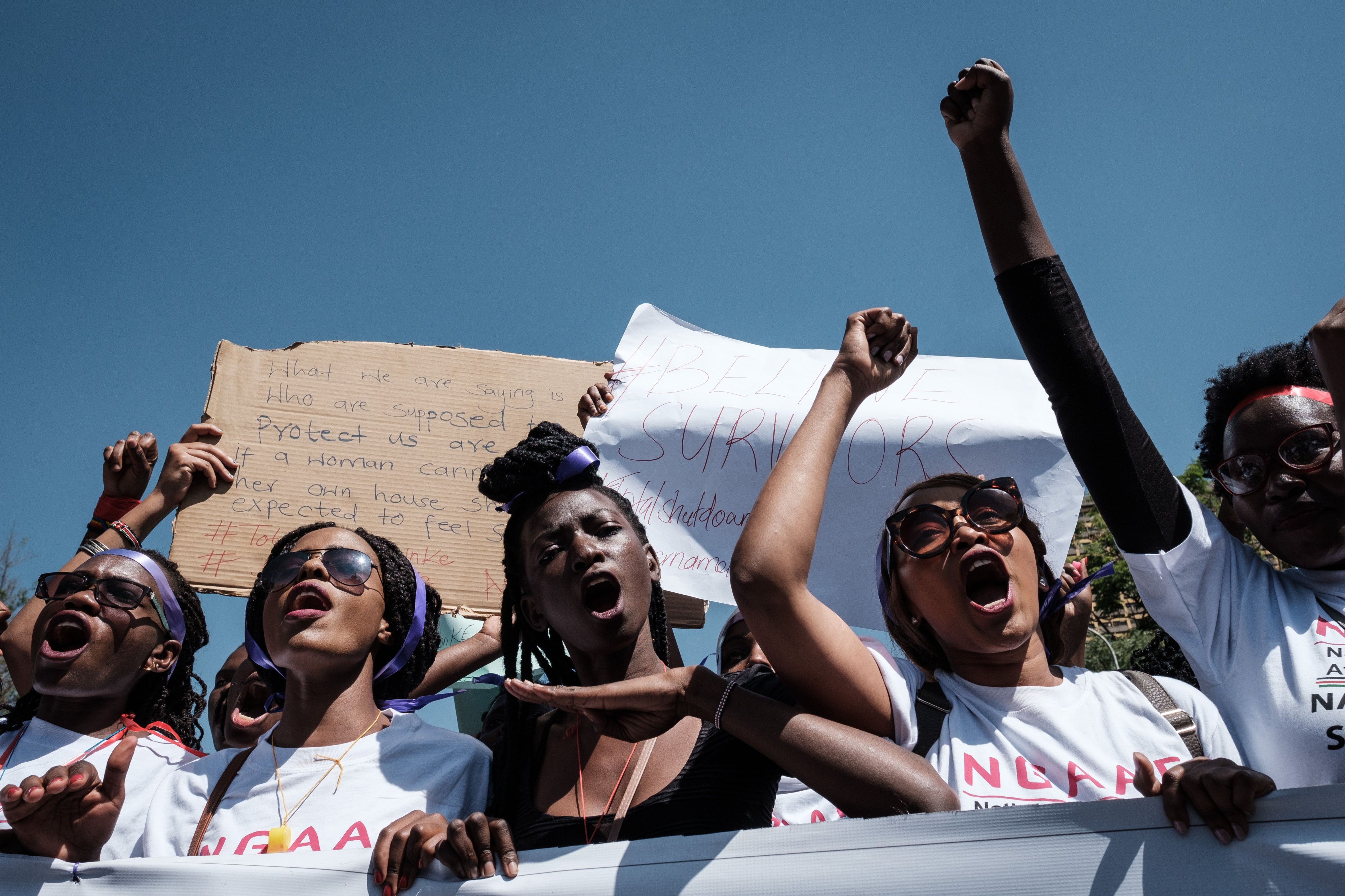 People participate in a march held to call a halt to gender-based violence on International Women's Day in Nairobi, Kenya, March 8, 2019.