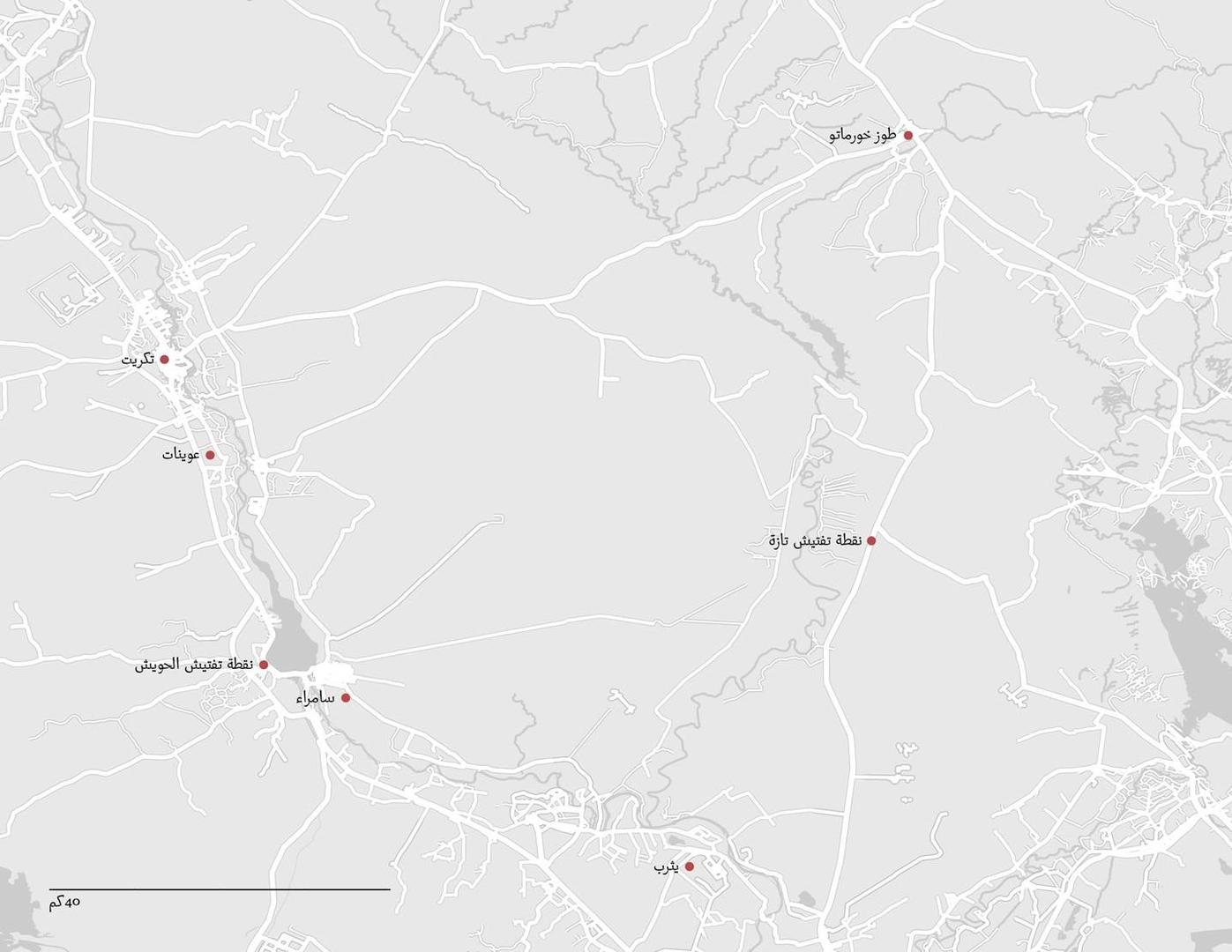 خريطة تظهر مواقع اعتُقل فيها الأشخاص ثم تم إخفاؤهم.  