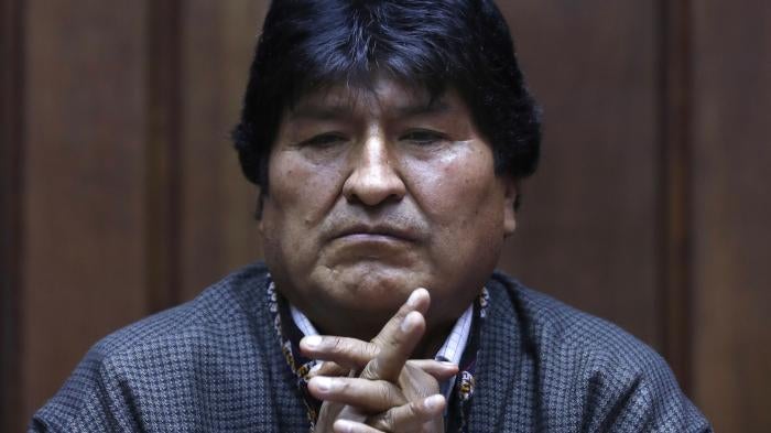 Former President of Bolivia Evo Morales attends a press conference at the journalists' club in Mexico City, Nov. 27, 2019. 
