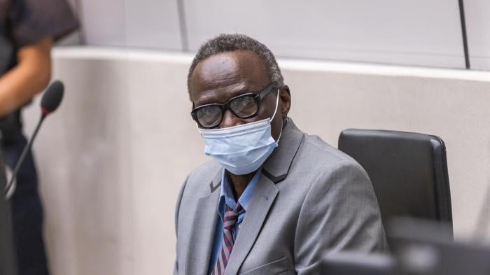 Ali Mohammed Ali, known as Ali Kosheib or Kushayb, in The Hague, Netherlands. during the opening of his confirmation hearing on charges for crimes in Darfur, Sudan. 