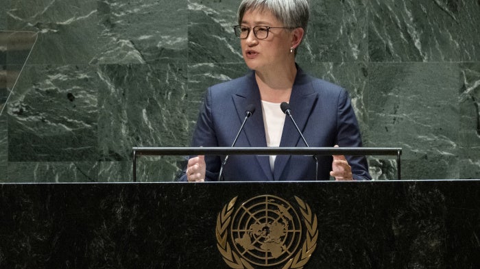 Australia Minister for Foreign Affairs Penny Wong addresses the 78th session of the United Nations General Assembly at United Nations headquarters, September 22, 2023. 