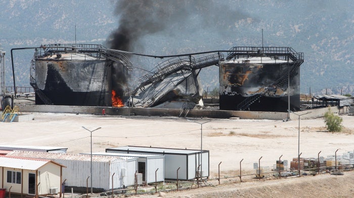 The Sarsang oilfield operated by HKN Energy, after a drone attack, in Duhok province, Iraq, July 17, 2025.