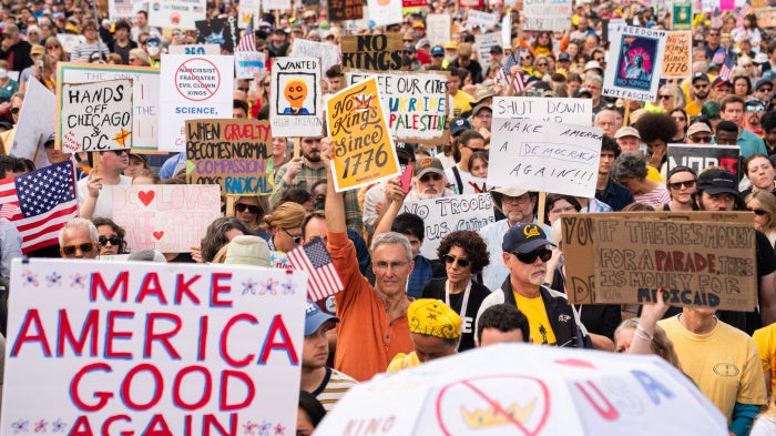 Crowds gather during a No Kings protest