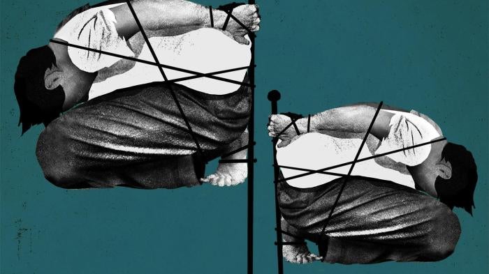 © 2016 Human Rights Watch cover illustration with two men tied up