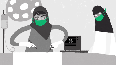 A screenshot of an animation about women's right to travel without male guardian permission in Saudi Arabia.