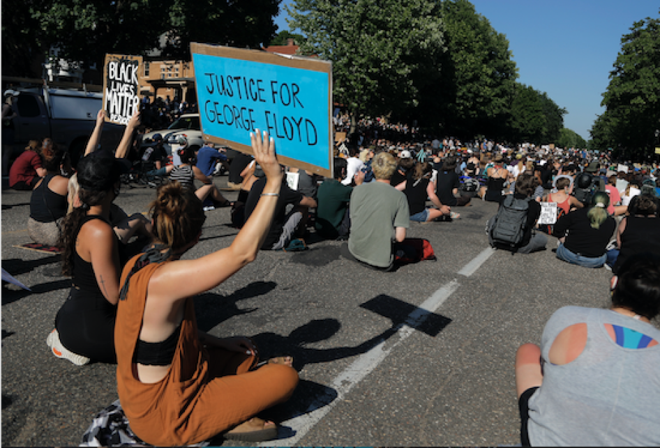 Demonstrators gather at the Minnesota governor's mansion Monday, June 1, 2020, in St. Paul, Minn. Protests continued following the death of George Floyd, who died after being restrained by Minneapolis police officers on Memorial Day. 
