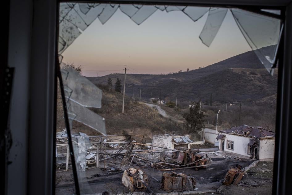 View from the window of the Martakert military hospital, which was struck by Azerbaijani rocket artillery on October 14, 2020.