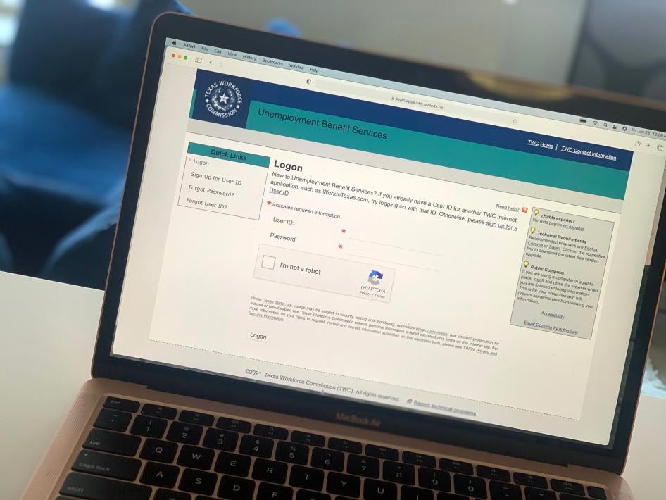 Workers in Texas may apply for unemployment benefits on the Texas Workforce Commission website.
