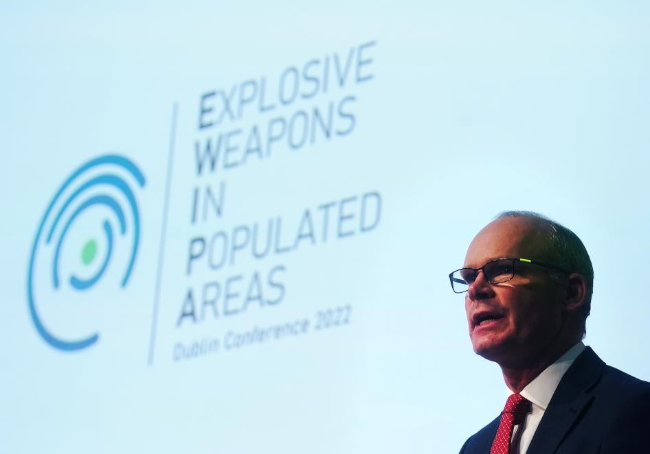 Ireland’s Minister for Foreign Affairs Simon Coveney speaking at the Explosive Weapons in Populated Areas Conference.