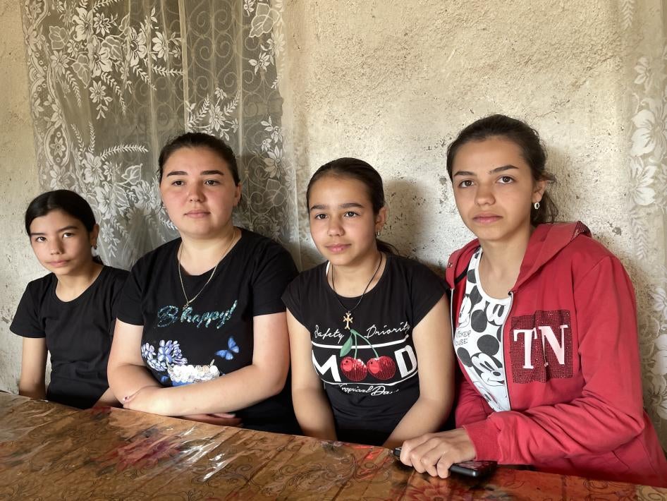 Ariana, 11, Agnessa, 22, Melinda, 12, and Amanda, 18, in Tatev, Armenia, the day after their long journey from Nagorno-Karabakh, September 29, 2023. 