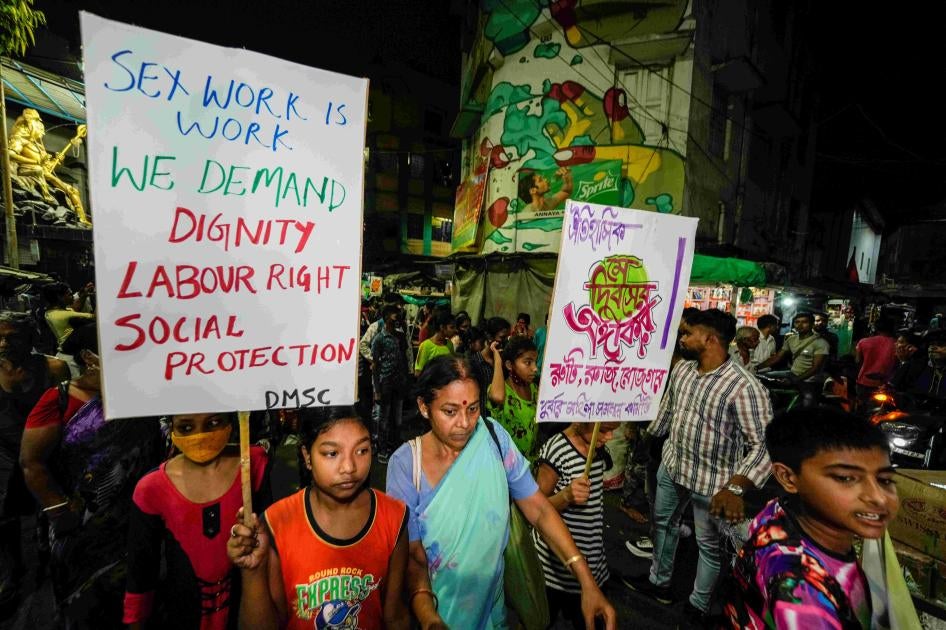 Sex workers and allies at a rally demanding sex work be recognized as work
