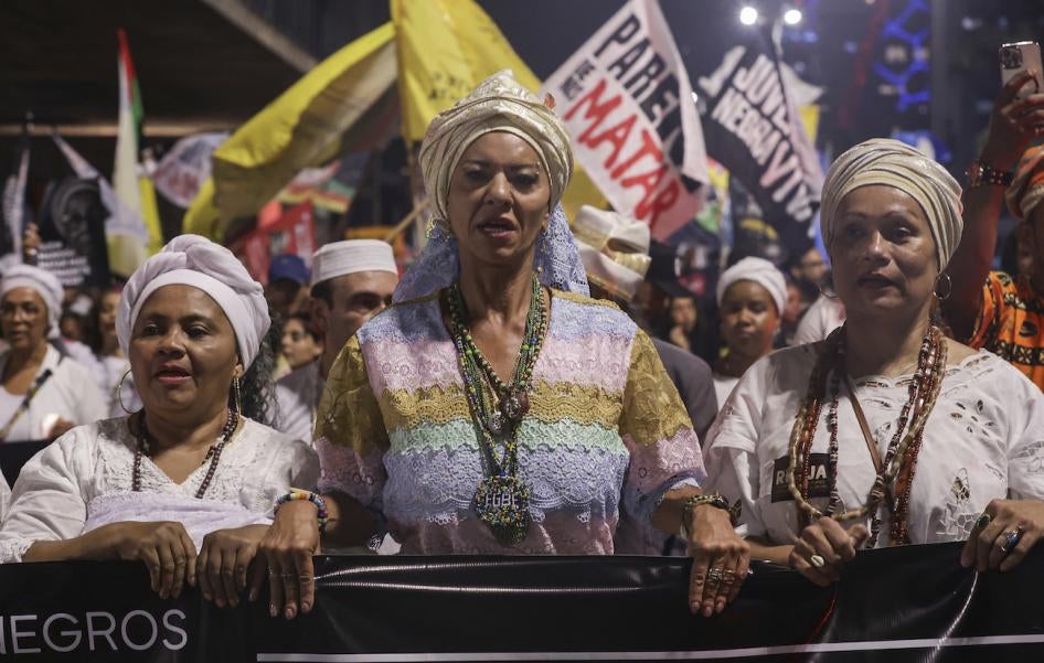 People take part in a demonstration by the Movimento Negro (Black Movement) against police violence and operations in the favelas, São Paulo, Brazil, August 24, 2023. 