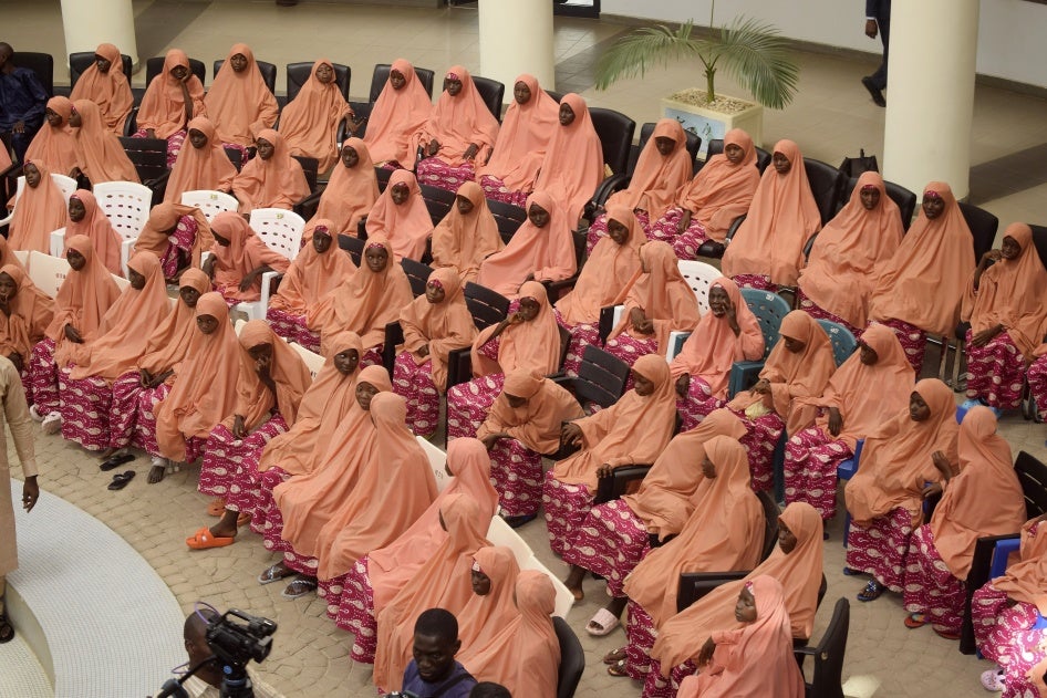 The freed students of the LEA Primary and Secondary School in Kuriga at the state government house in Kaduna, Nigeria, March 25, 2024. 