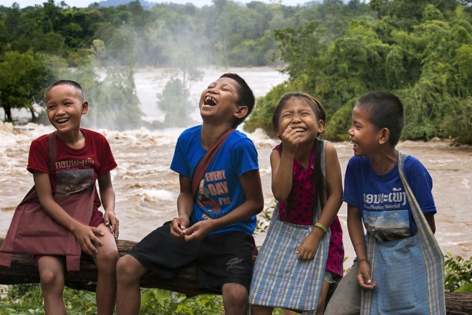 Children at the Khone Phapheng Falls, Laos, December 3, 2019.  