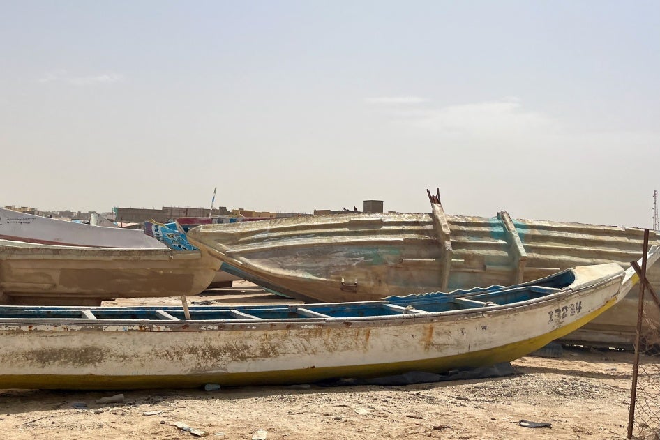 Boats (pirogues) used by migrants, confiscated by the Mauritanian coast guard. September 2, 2023, Nouakchott. 