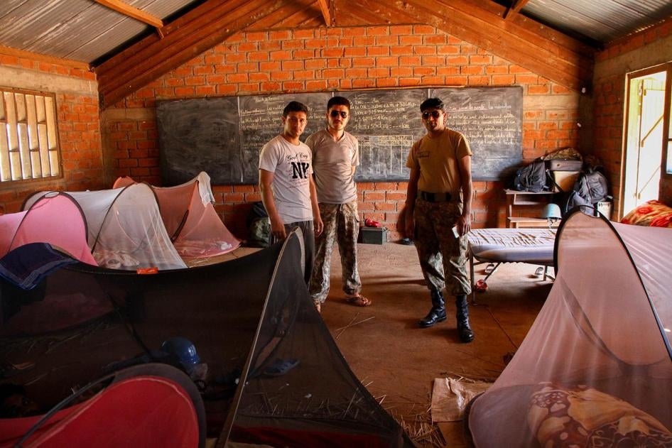 United Nations peacekeepers from Pakistan using a school building in Mourouba, Ouaka province, as their base in violation of UN guidelines and regulations. The forces left the school in January 2017 after Human Rights Watch informed UN authorities. 