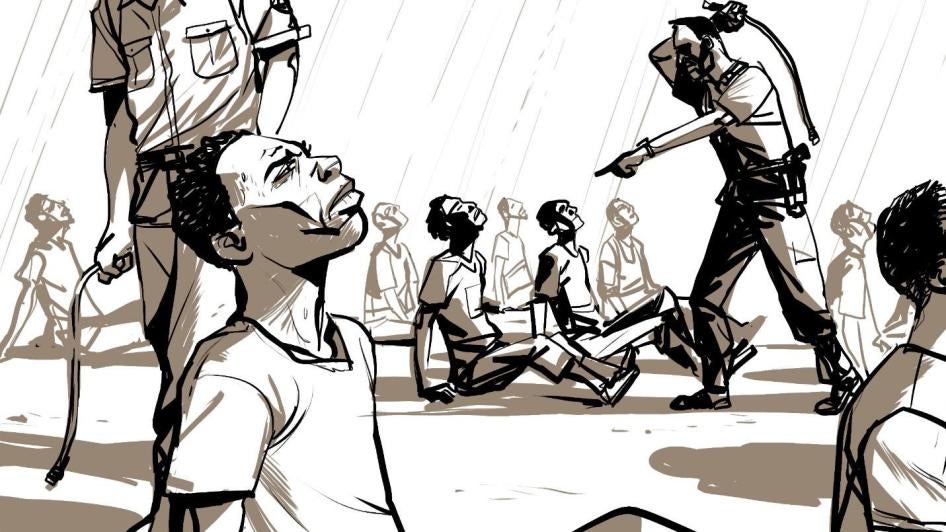 Come ha raccontato Elijah, le guardie costringono i detenuti a sedersi per terra e fissare il sole.