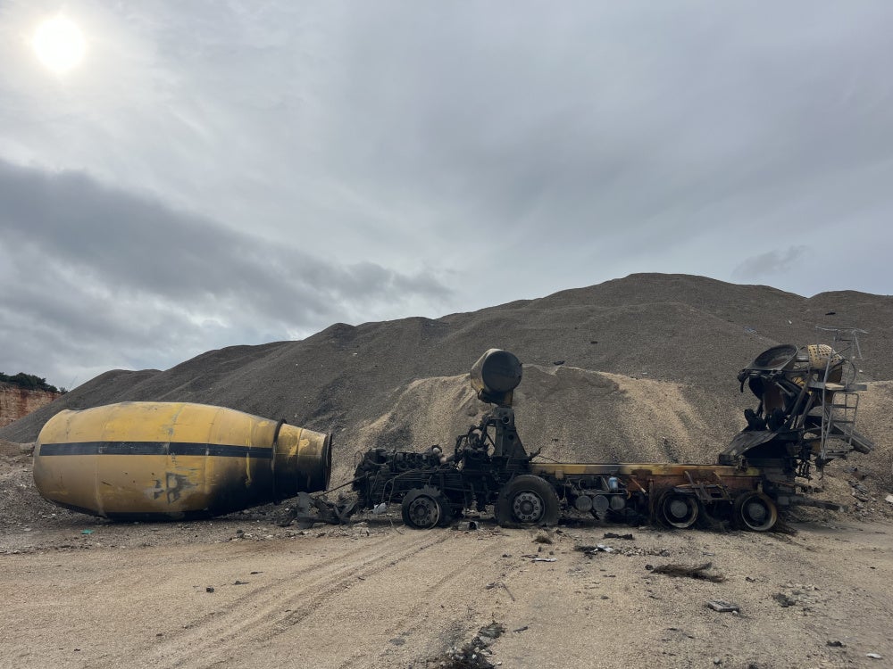 Aftermath of Israeli strikes on October 16, 2025, on an asphalt and cement factory in Sinay, southern Lebanon.