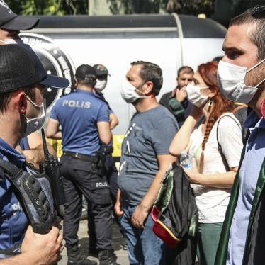 Police block protesting lawyers during a demonstration against a government draft bill to reduce the authority of Turkey’s leading bar associations. July 10, 2020, Ankara. 