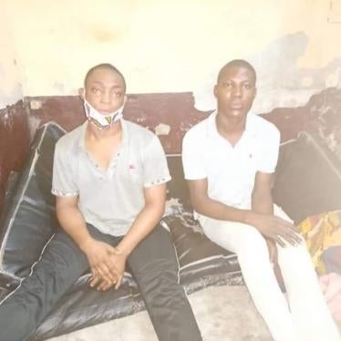 Njeuken Loic (known as “Shakiro”) and Mouthe Roland (known as “Patricia”), two transgender women, in a Douala prison. 