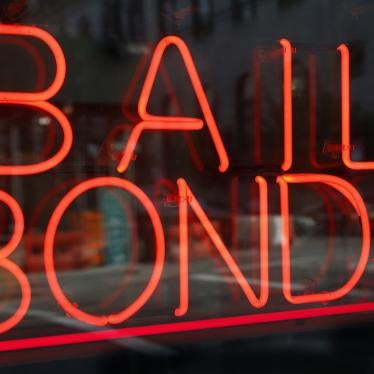 A sign advertising a bail bonds business is displayed near Brooklyn's jail and courthouse complex in New York.
