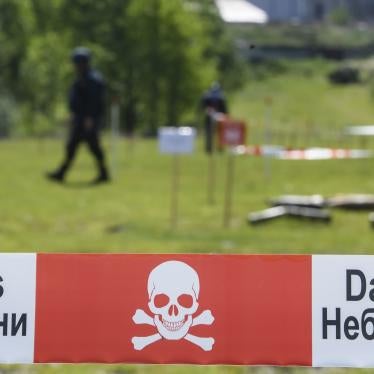 Des membres d'une unité spéciale de déminage du Service national d'urgence d'Ukraine examinaient une zone suspectée d’être contaminée par des mines terrestres à Horenka, dans l'oblast de Kyiv, le 27 mai 2022.