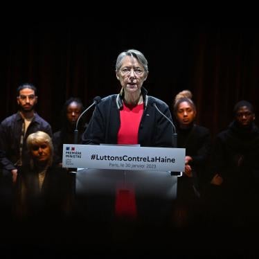 French Prime Minister Elisabeth Borne presents the National Plan against racism, anti-semitism and ethnic discrimination at the Arab World Institute in Paris. 