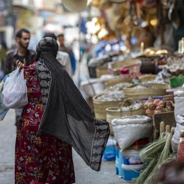 A Yemeni woman shops at a market in Yemen's third city of Taiz.