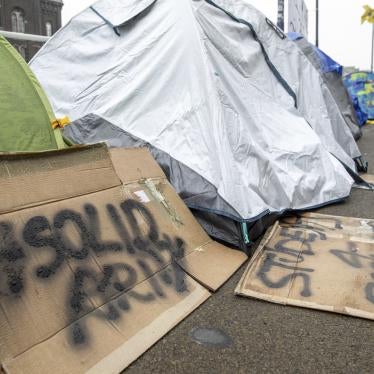 Tents in front of the Petit Chateau - Klein Kasteeltje Fedasil Arrival center, in Brussels.