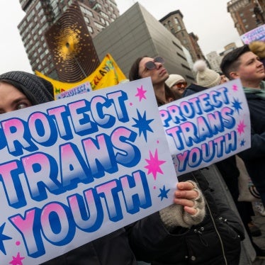 People attend a rally in Union Square supporting transgender youth, New York City, US, February 8, 2025.