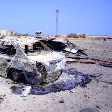 Burned vehicles near Ras Issa port in Hodeidah, Yemen following US strikes on April 17, 2025. Photo taken on April 18, 2025.
