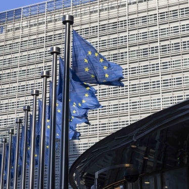 Flags of the Europe waving in front of the Le Berlaymont building, headquarters of the European Commission, in Brussels, Belgium in April 2024.