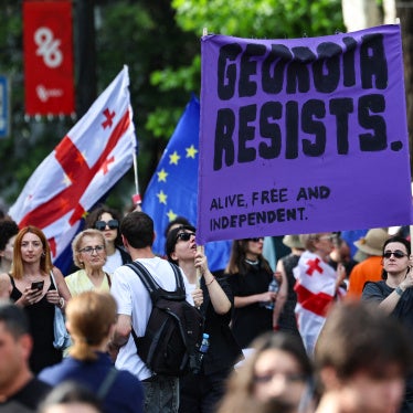 Protesters rally in downtown Tbilisi on May 26, 2025, to commemorate Georgia's Independence Day.