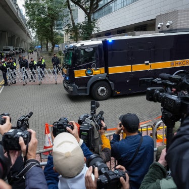 A correctional services department vehicle believed to be carrying Hong Kong publisher and activist Jimmy Lai leaves the West Kowloon Magistrates' Courts following Lai's sentencing, Hong Kong, February 9, 2026. 