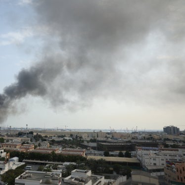 Smoke rises after Iran launched a missile attack targeting the headquarters of the US Navy Base in Manama, Bahrain about 3 mi/5 km away from Dry Rock Prison, February 28, 2026. 