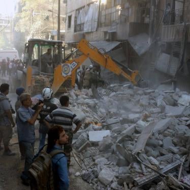 Ruins of a residential house that was struck in an aerial attack, killing at least 24 civilians, on September 27, 2016. 