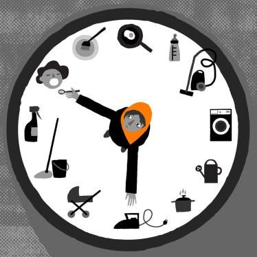 Illustration of a domestic worker exploited in Oman.