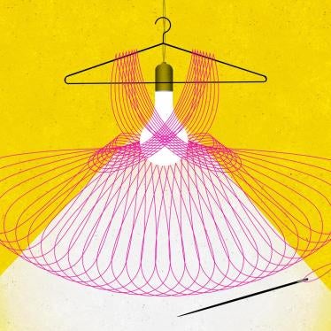 Illustration of  a dress,thread, and needle around a lightbulb. 